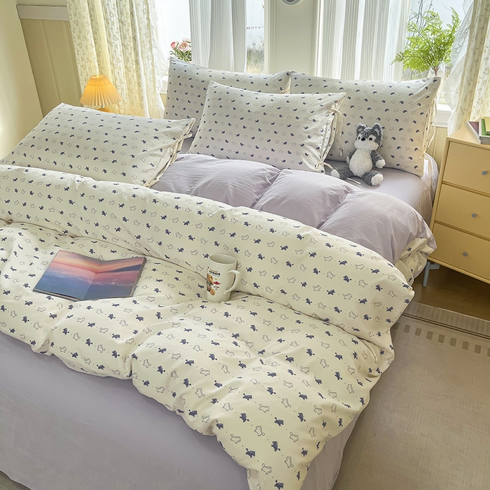 91家纺网 家纺一手货源 找家纺 帛洵家纺 2026新款110g超柔水洗宝宝有氧仿棉四件套（提供买家秀） 马上好运-紫