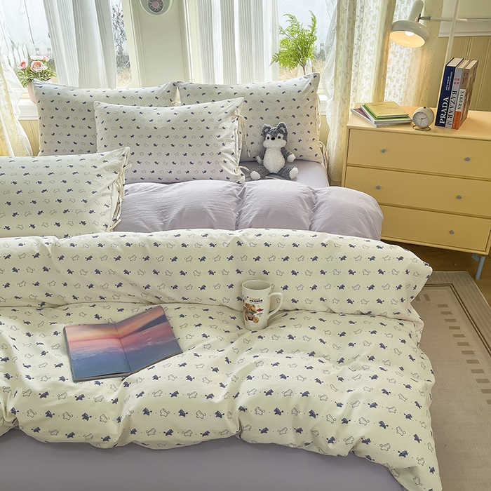 91家纺网 家纺一手货源 找家纺 帛洵家纺 2026新款110g超柔水洗宝宝有氧仿棉四件套（提供买家秀） 马上好运-紫