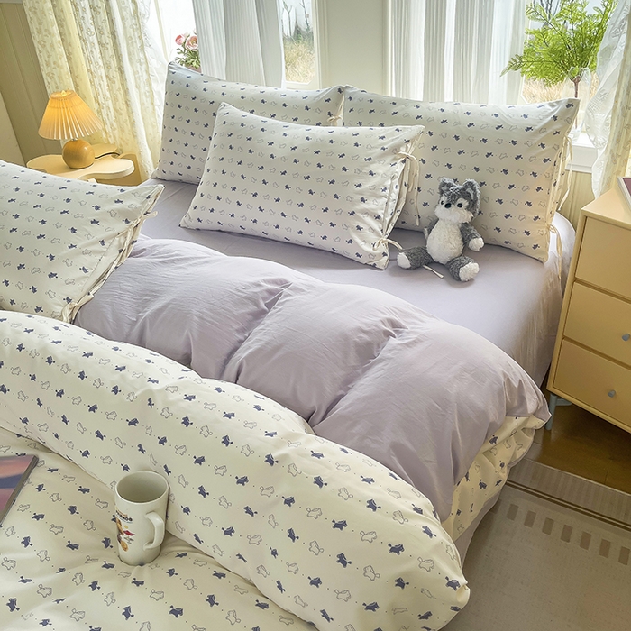 91家纺网 家纺一手货源 找家纺 帛洵家纺 2026新款110g超柔水洗宝宝有氧仿棉四件套（提供买家秀） 马上好运-紫