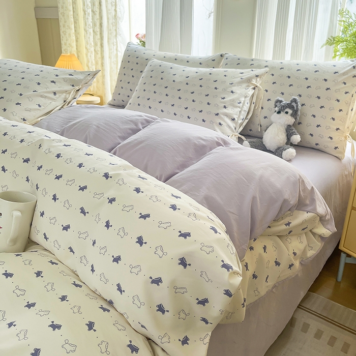 91家纺网 家纺一手货源 找家纺 帛洵家纺 2026新款110g超柔水洗宝宝有氧仿棉四件套（提供买家秀） 马上好运-紫