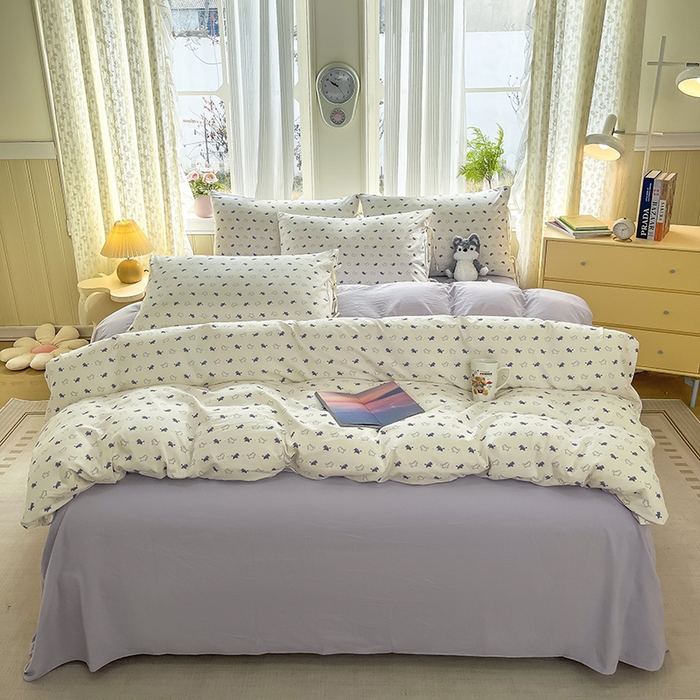 91家纺网 家纺一手货源 找家纺 帛洵家纺 2026新款110g超柔水洗宝宝有氧仿棉四件套（提供买家秀） 马上好运-紫