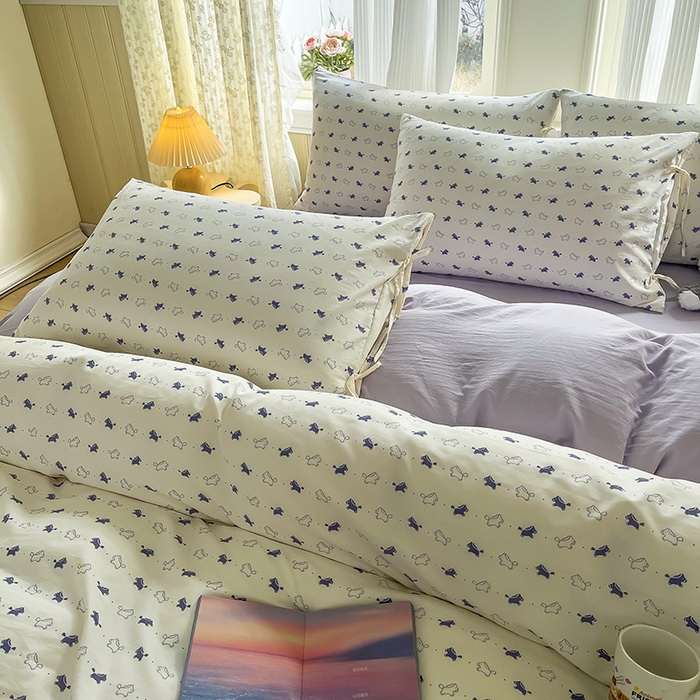 91家纺网 家纺一手货源 找家纺 帛洵家纺 2026新款110g超柔水洗宝宝有氧仿棉四件套（提供买家秀） 马上好运-紫