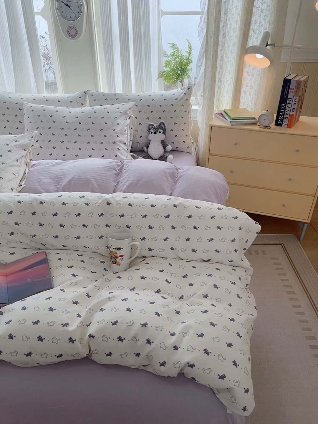 91家纺网 家纺一手货源 找家纺 帛洵家纺 2026新款110g超柔水洗宝宝有氧仿棉四件套（提供买家秀） 马上好运-紫