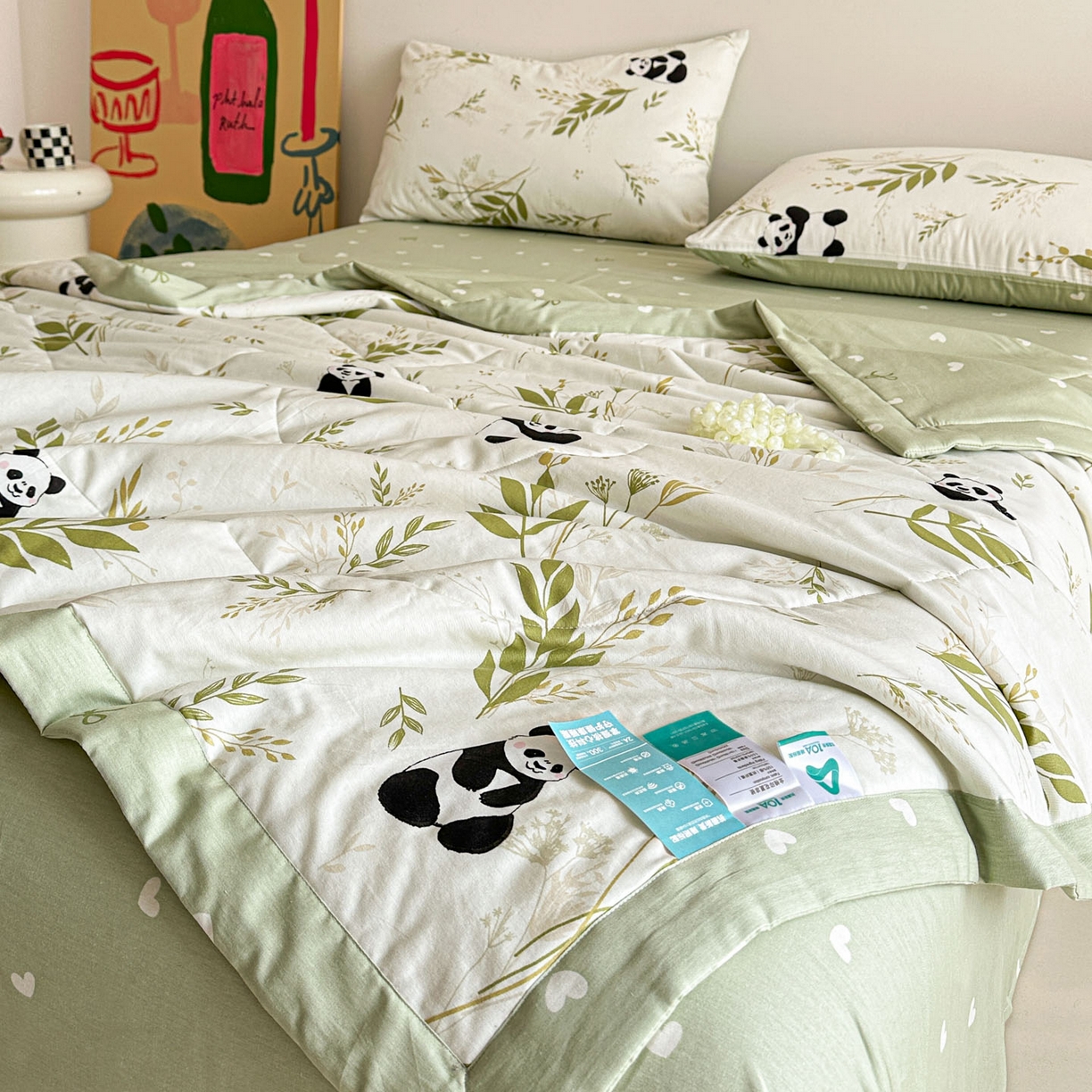 91家纺网 家纺一手货源 找家纺 梵克保罗 2026春夏新款10A抗菌全棉印花夏被被子被芯空调被四件套 欢乐熊猫