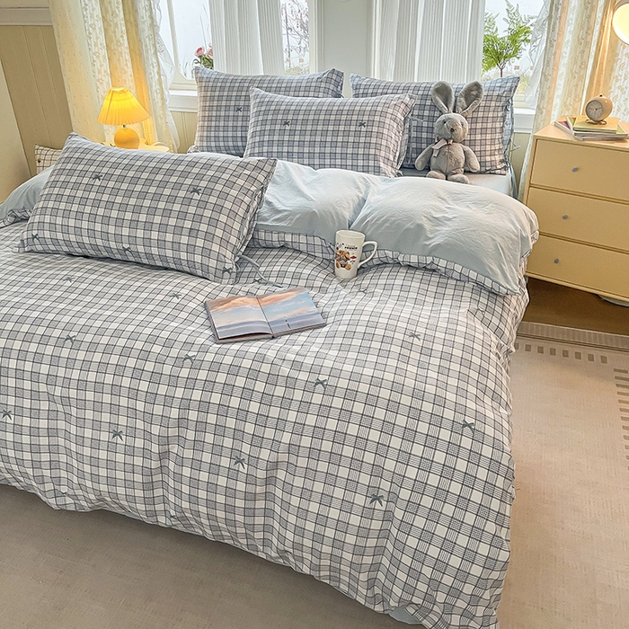 91家纺网 家纺一手货源 找家纺 帛洵家纺 2026新款110g超柔水洗宝宝有氧仿棉四件套（提供买家秀） 千鸟格格