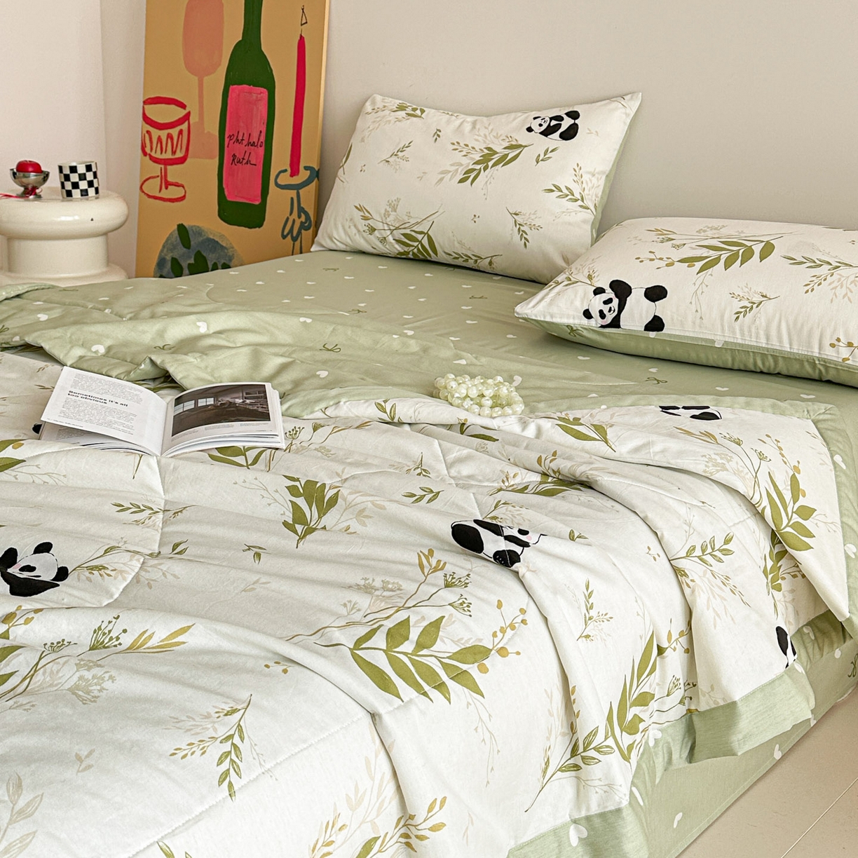 91家纺网 家纺一手货源 找家纺 梵克保罗 2026春夏新款10A抗菌全棉印花夏被被子被芯空调被四件套 欢乐熊猫