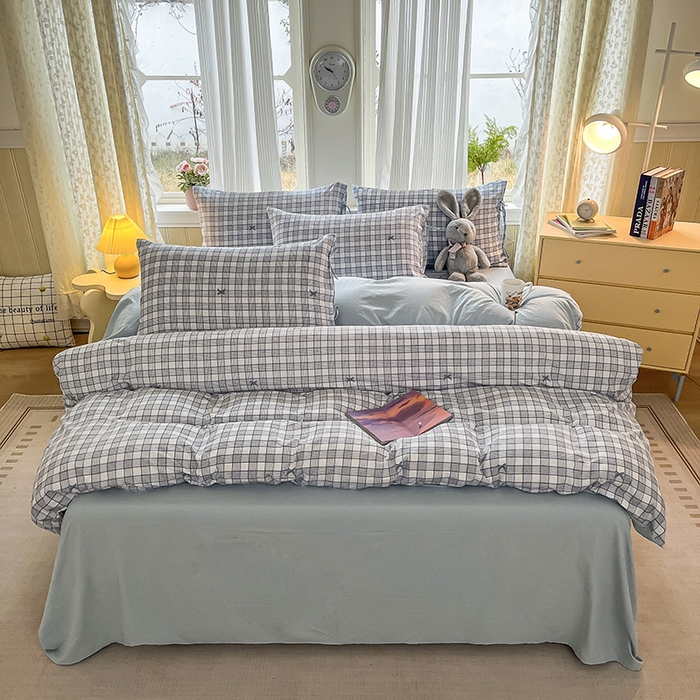 91家纺网 家纺一手货源 找家纺 帛洵家纺 2026新款110g超柔水洗宝宝有氧仿棉四件套（提供买家秀） 千鸟格格