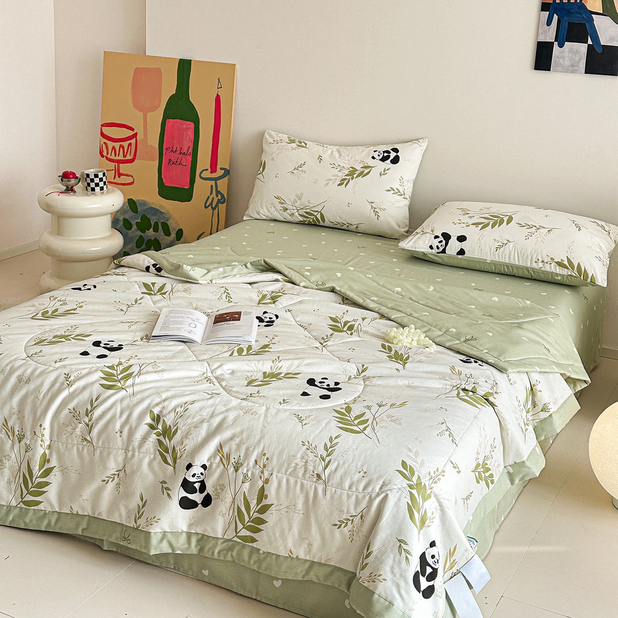 91家纺网 家纺一手货源 找家纺 梵克保罗 2026春夏新款10A抗菌全棉印花夏被被子被芯空调被四件套 欢乐熊猫