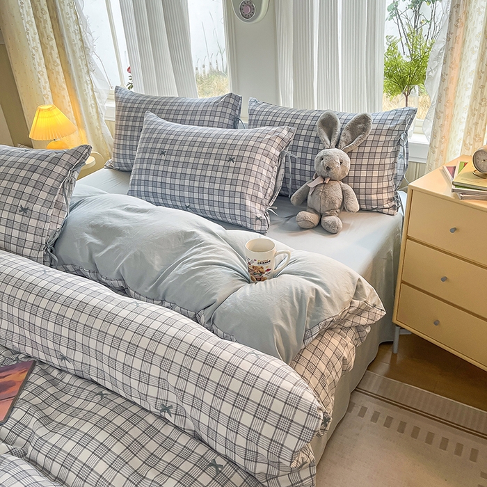 91家纺网 家纺一手货源 找家纺 帛洵家纺 2026新款110g超柔水洗宝宝有氧仿棉四件套（提供买家秀） 千鸟格格