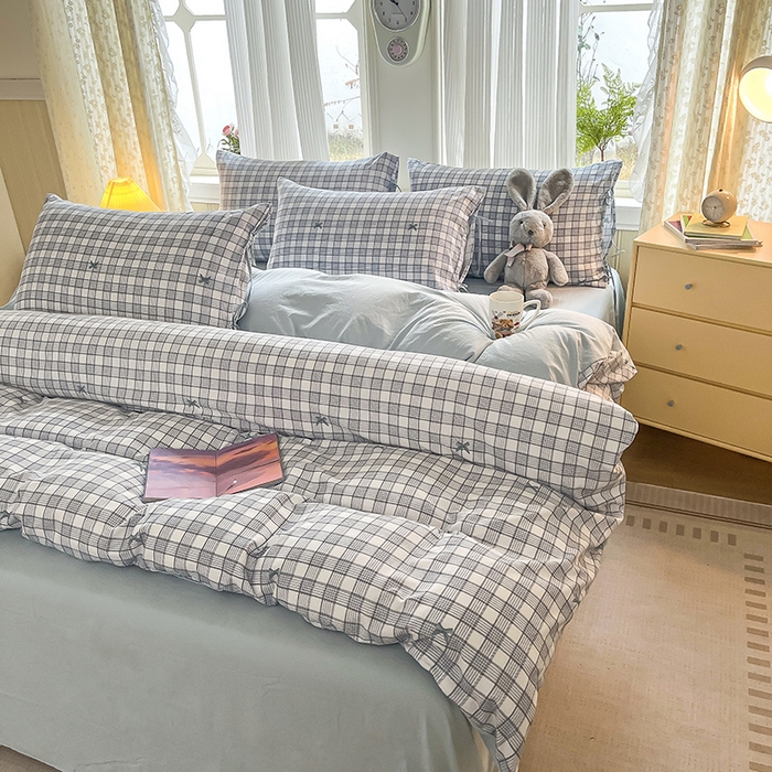 91家纺网 家纺一手货源 找家纺 帛洵家纺 2026新款110g超柔水洗宝宝有氧仿棉四件套（提供买家秀） 千鸟格格