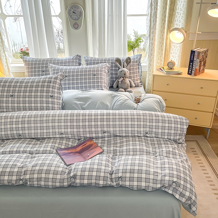 91家纺网 家纺一手货源 找家纺 帛洵家纺 2026新款110g超柔水洗宝宝有氧仿棉四件套（提供买家秀） 千鸟格格