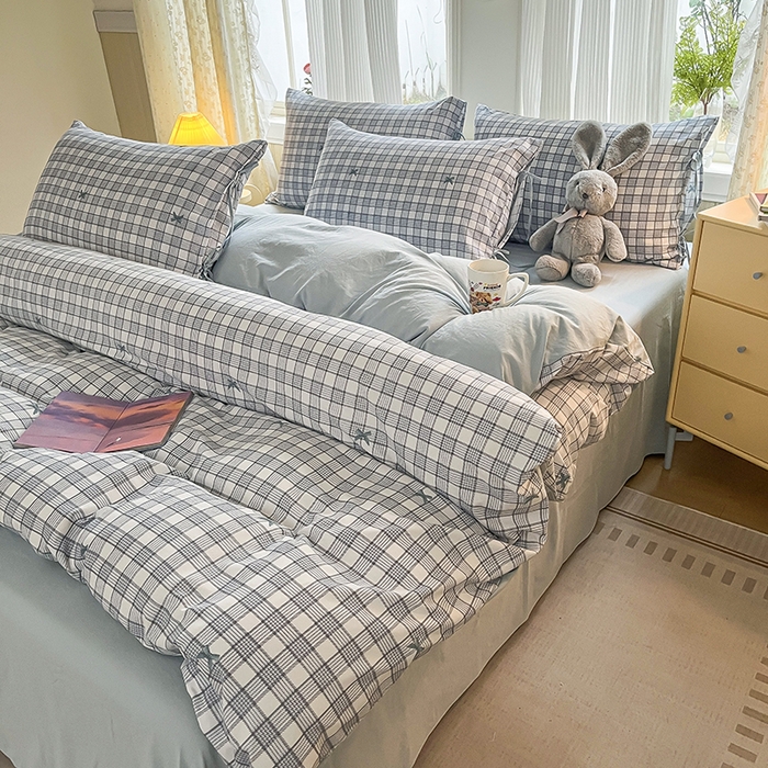 91家纺网 家纺一手货源 找家纺 帛洵家纺 2026新款110g超柔水洗宝宝有氧仿棉四件套（提供买家秀） 千鸟格格