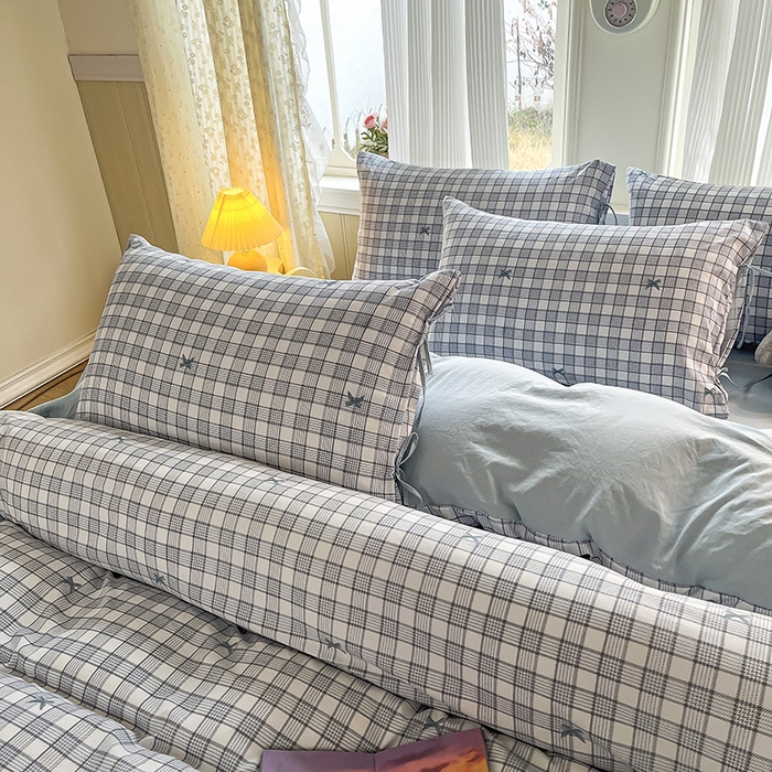 91家纺网 家纺一手货源 找家纺 帛洵家纺 2026新款110g超柔水洗宝宝有氧仿棉四件套（提供买家秀） 千鸟格格