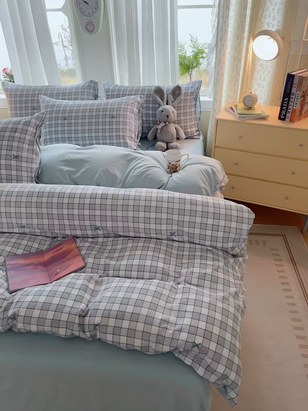 91家纺网 家纺一手货源 找家纺 帛洵家纺 2026新款110g超柔水洗宝宝有氧仿棉四件套（提供买家秀） 千鸟格格