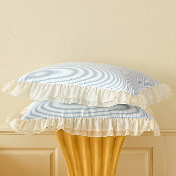 91家纺网 家纺一手货源 找家纺 （总）老K (原美阁） 2026新款条纹冰丝四件套双层花边雪纺水洗真丝四件套