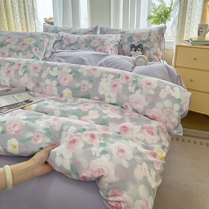 帛洵家纺 2026新款110g超柔水洗宝宝有氧仿棉四件套（提供买家秀） 惬意午后-粉