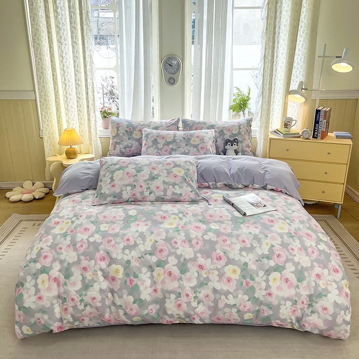 91家纺网 家纺一手货源 找家纺 帛洵家纺 2026新款110g超柔水洗宝宝有氧仿棉四件套（提供买家秀） 惬意午后-粉