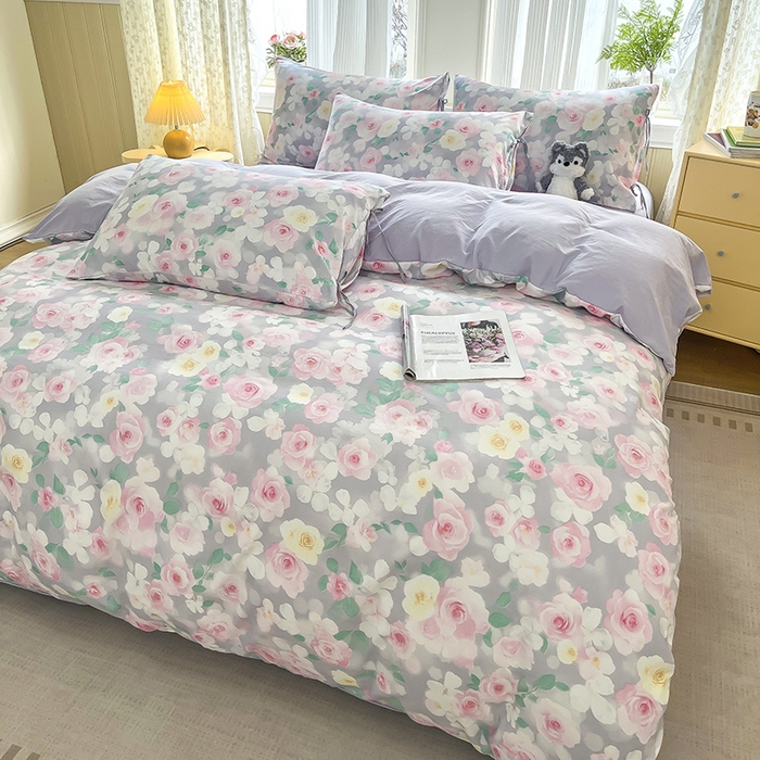 91家纺网 家纺一手货源 找家纺 帛洵家纺 2026新款110g超柔水洗宝宝有氧仿棉四件套（提供买家秀） 惬意午后-粉