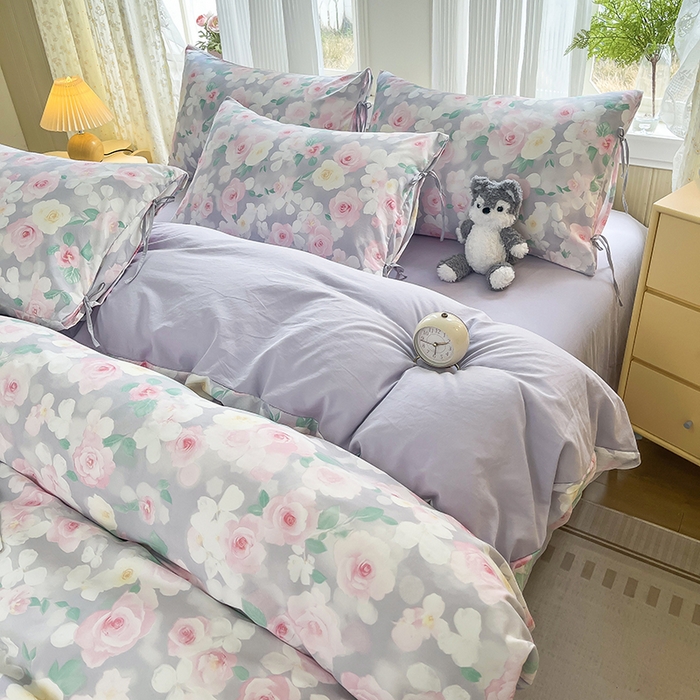 91家纺网 家纺一手货源 找家纺 帛洵家纺 2026新款110g超柔水洗宝宝有氧仿棉四件套（提供买家秀） 惬意午后-粉