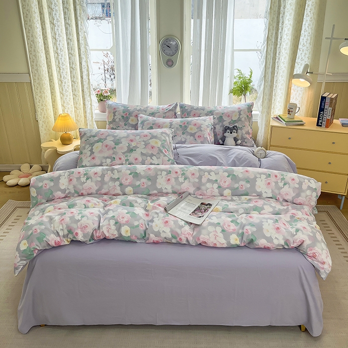 91家纺网 家纺一手货源 找家纺 帛洵家纺 2026新款110g超柔水洗宝宝有氧仿棉四件套（提供买家秀） 惬意午后-粉