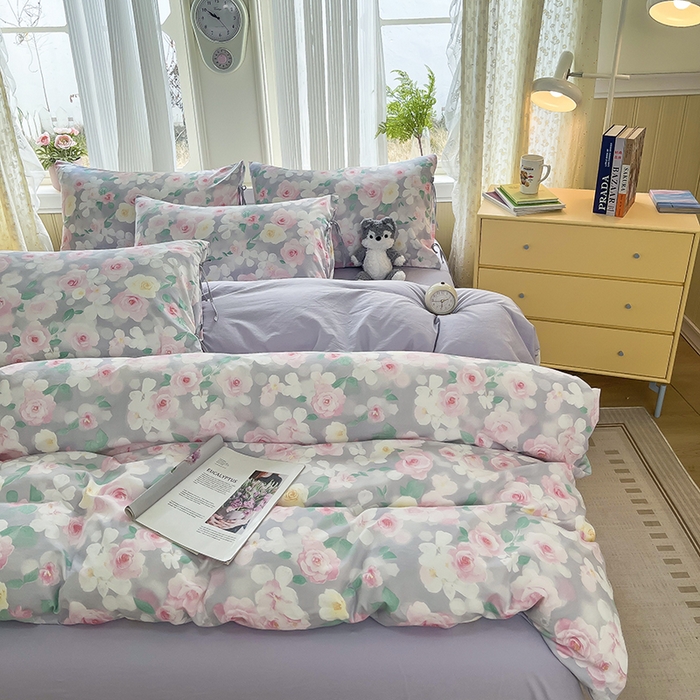 91家纺网 家纺一手货源 找家纺 帛洵家纺 2026新款110g超柔水洗宝宝有氧仿棉四件套（提供买家秀） 惬意午后-粉