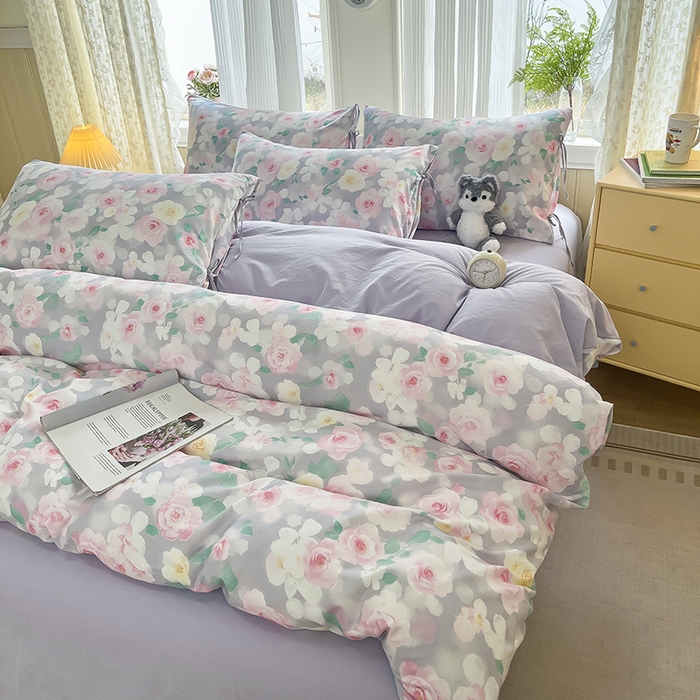 91家纺网 家纺一手货源 找家纺 帛洵家纺 2026新款110g超柔水洗宝宝有氧仿棉四件套（提供买家秀） 惬意午后-粉