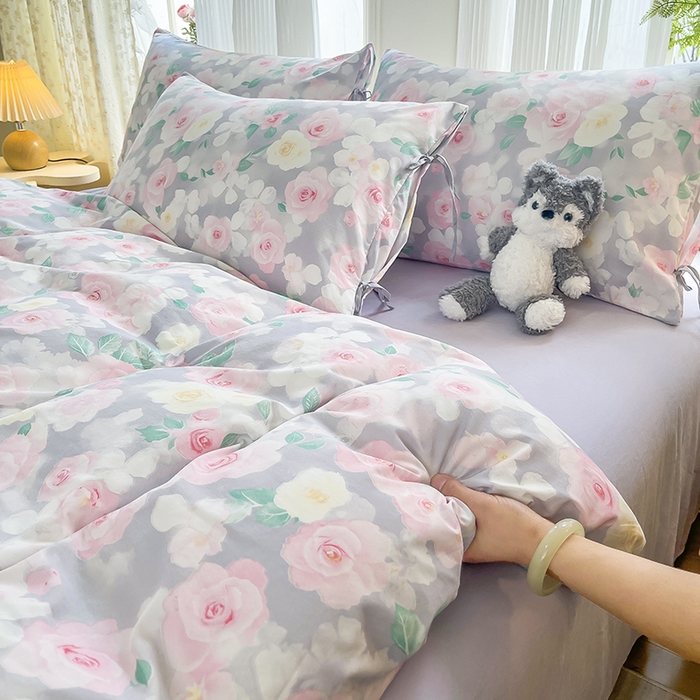 91家纺网 家纺一手货源 找家纺 帛洵家纺 2026新款110g超柔水洗宝宝有氧仿棉四件套（提供买家秀） 惬意午后-粉