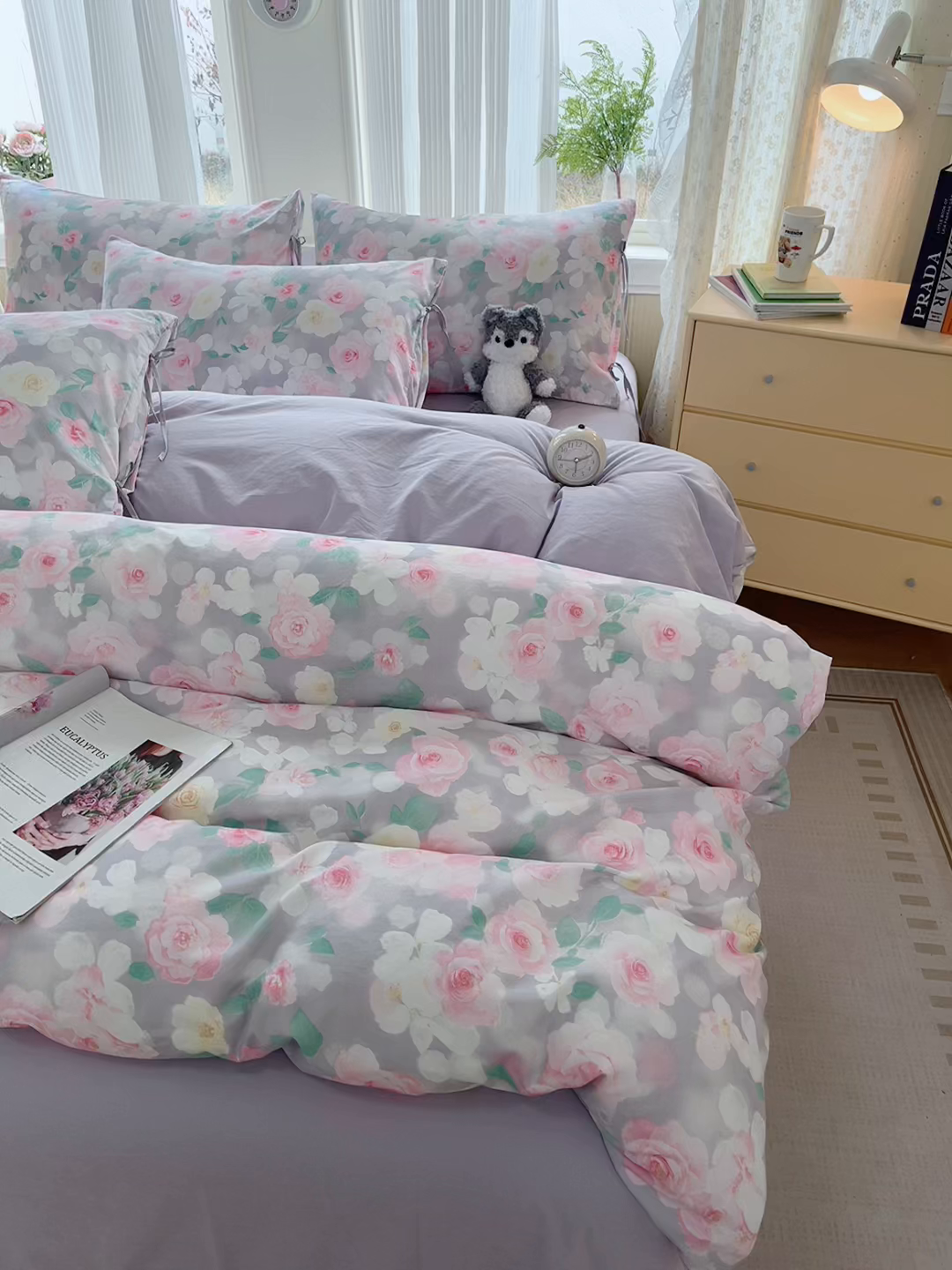 91家纺网 家纺一手货源 找家纺 帛洵家纺 2026新款110g超柔水洗宝宝有氧仿棉四件套（提供买家秀） 惬意午后-粉