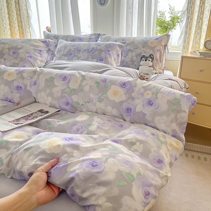帛洵家纺 2026新款110g超柔水洗宝宝有氧仿棉四件套（提供买家秀） 惬意午后-紫