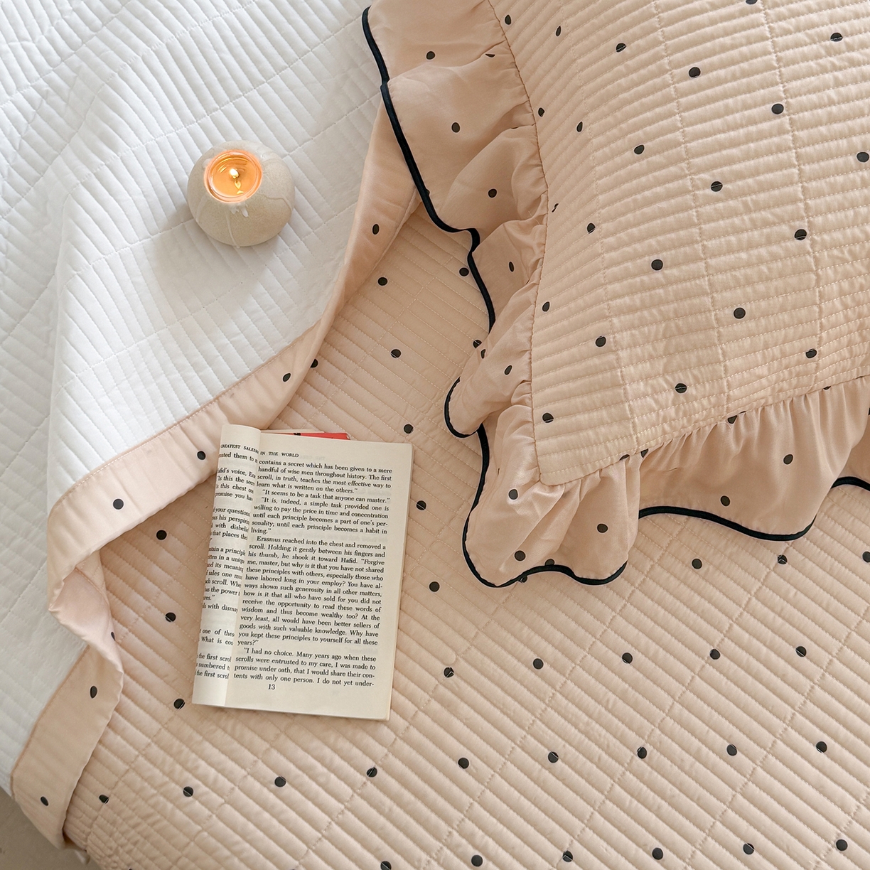 91家纺网 家纺一手货源 找家纺 琳可家居 2026新款波点天丝系列花边款100%莱赛尔纤维天丝床盖可机洗A类床盖三件 卡其杏