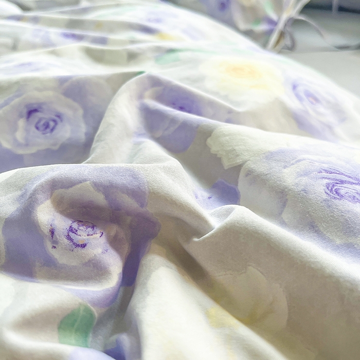 91家纺网 家纺一手货源 找家纺 帛洵家纺 2026新款110g超柔水洗宝宝有氧仿棉四件套（提供买家秀） 惬意午后-紫