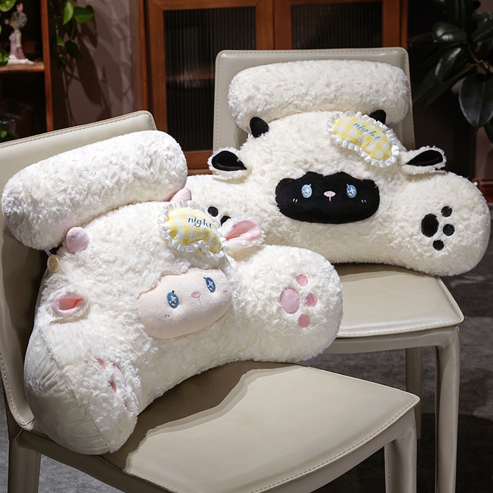 91家纺网 家纺一手货源 找家纺 仟亿莱  2026年新款绵绵羊床头拥抱式腰靠 拥抱黑色绵绵羊