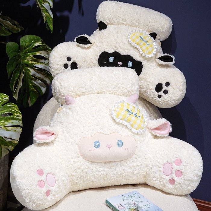 91家纺网 家纺一手货源 找家纺 仟亿莱  2026年新款绵绵羊床头拥抱式腰靠 拥抱黑色绵绵羊