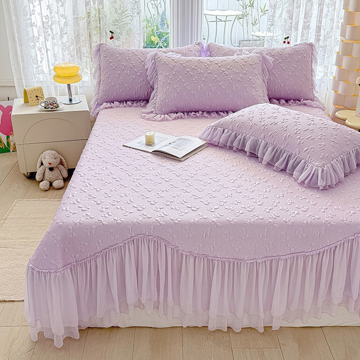 91家纺网 家纺一手货源 找家纺 （总）红夫人 2026新款凉豆豆PE高分子凉感弯边床裙凉席三件套--小确幸（三明治复合+精美手提包）