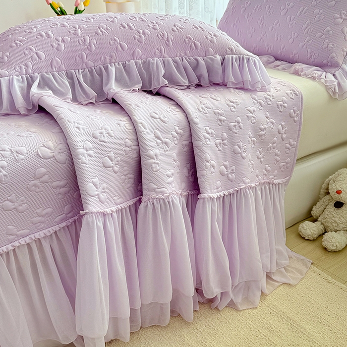 91家纺网 家纺一手货源 找家纺 （总）红夫人 2026新款凉豆豆PE高分子凉感弯边床裙凉席三件套--小确幸（三明治复合+精美手提包）