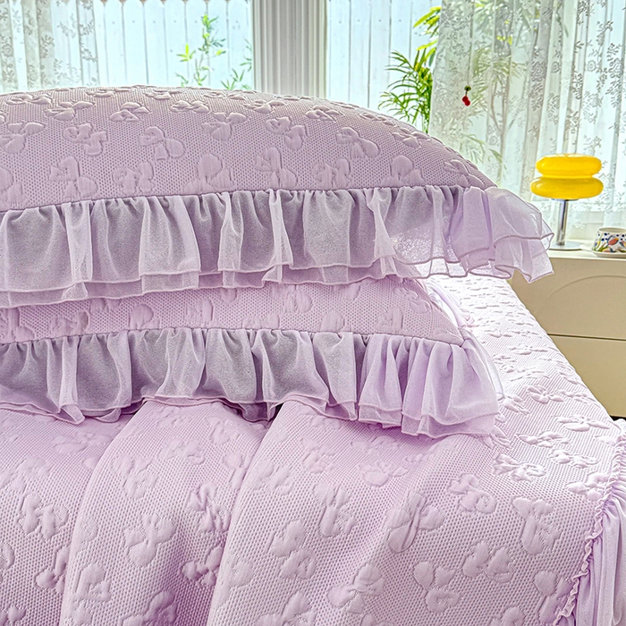 91家纺网 家纺一手货源 找家纺 （总）红夫人 2026新款凉豆豆PE高分子凉感弯边床裙凉席三件套--小确幸（三明治复合+精美手提包）