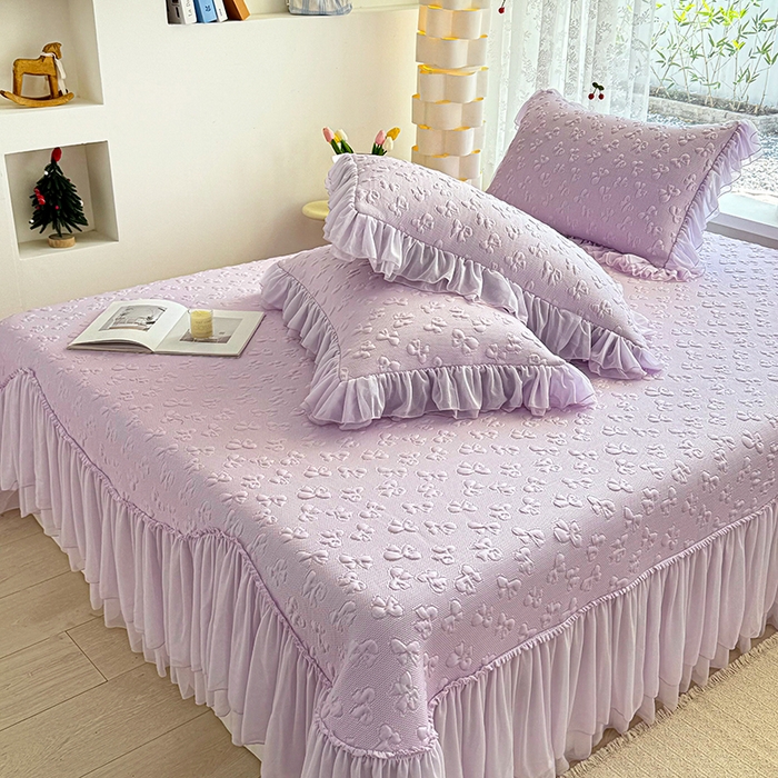 91家纺网 家纺一手货源 找家纺 （总）红夫人 2026新款凉豆豆PE高分子凉感弯边床裙凉席三件套--小确幸（三明治复合+精美手提包）