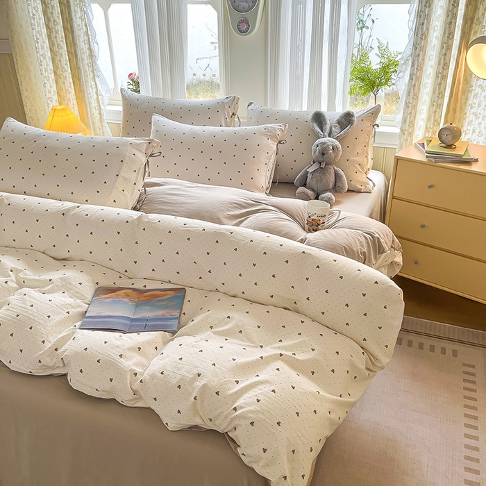 91家纺网 家纺一手货源 找家纺 帛洵家纺 2026新款110g超柔水洗宝宝有氧仿棉四件套（提供买家秀） 小心心-咖