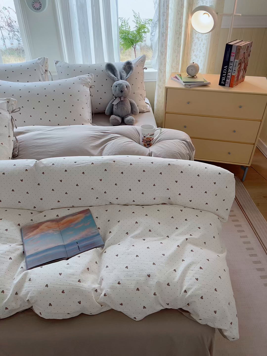 91家纺网 家纺一手货源 找家纺 帛洵家纺 2026新款110g超柔水洗宝宝有氧仿棉四件套（提供买家秀） 小心心-咖