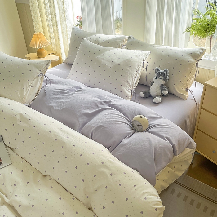 91家纺网 家纺一手货源 找家纺 帛洵家纺 2026新款110g超柔水洗宝宝有氧仿棉四件套（提供买家秀） 小心心-紫