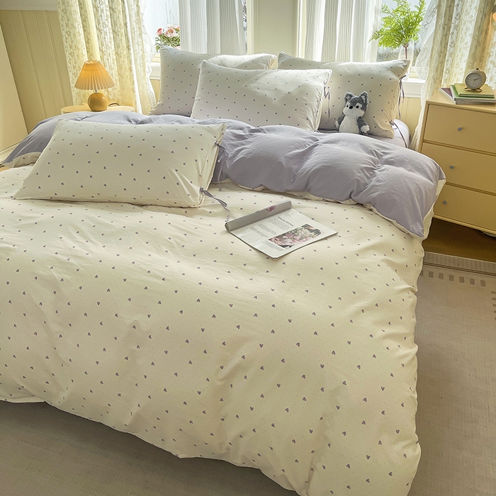 91家纺网 家纺一手货源 找家纺 帛洵家纺 2026新款110g超柔水洗宝宝有氧仿棉四件套（提供买家秀） 小心心-紫