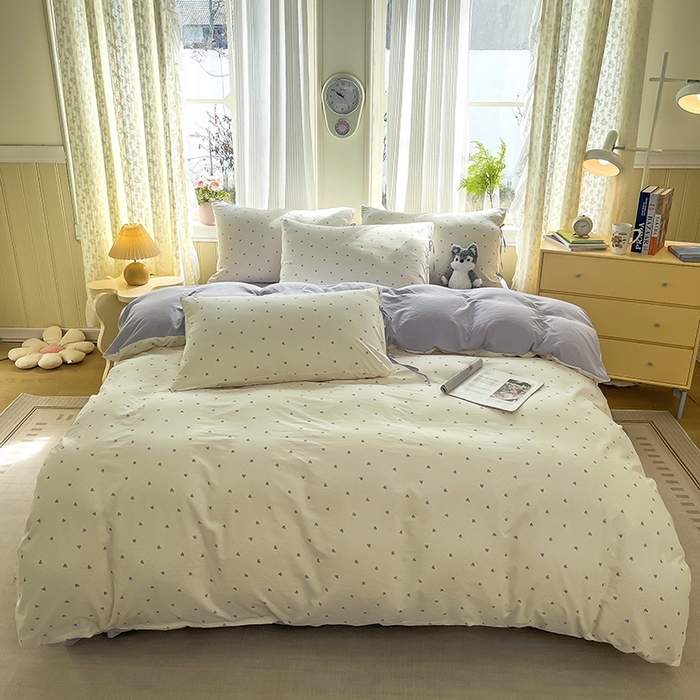 91家纺网 家纺一手货源 找家纺 帛洵家纺 2026新款110g超柔水洗宝宝有氧仿棉四件套（提供买家秀） 小心心-紫