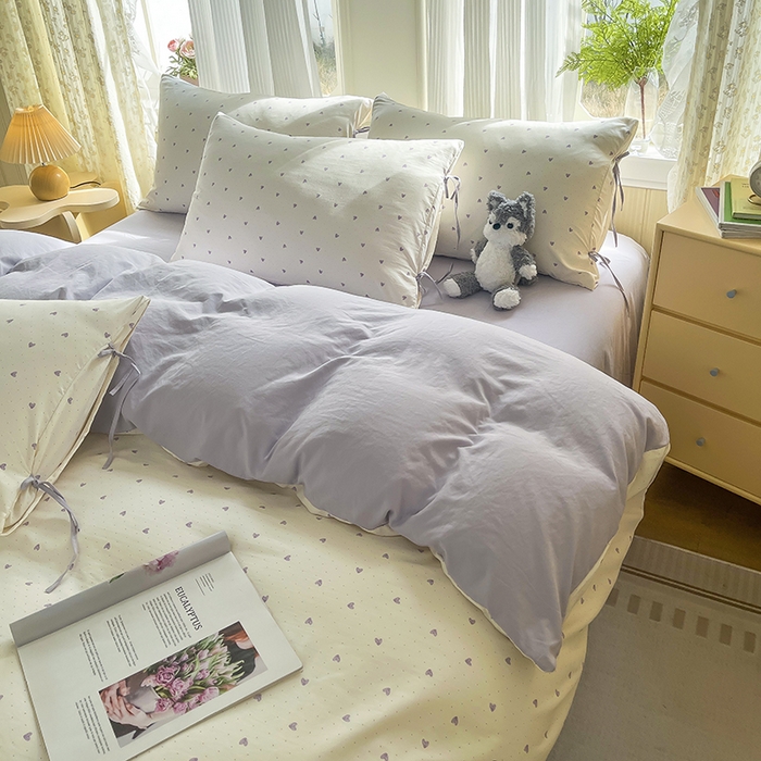 91家纺网 家纺一手货源 找家纺 帛洵家纺 2026新款110g超柔水洗宝宝有氧仿棉四件套（提供买家秀） 小心心-紫