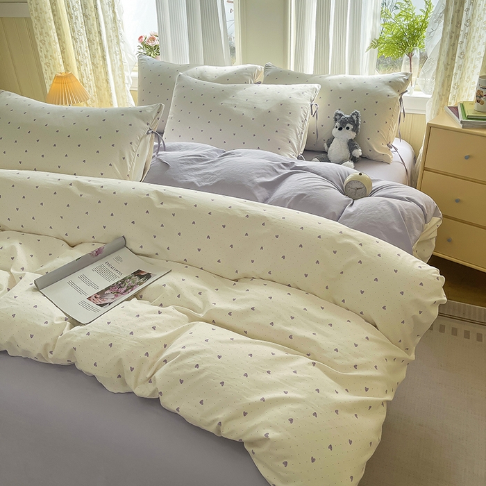 91家纺网 家纺一手货源 找家纺 帛洵家纺 2026新款110g超柔水洗宝宝有氧仿棉四件套（提供买家秀） 小心心-紫