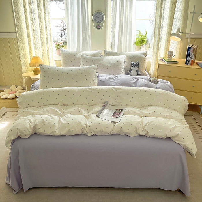 91家纺网 家纺一手货源 找家纺 帛洵家纺 2026新款110g超柔水洗宝宝有氧仿棉四件套（提供买家秀） 小心心-紫