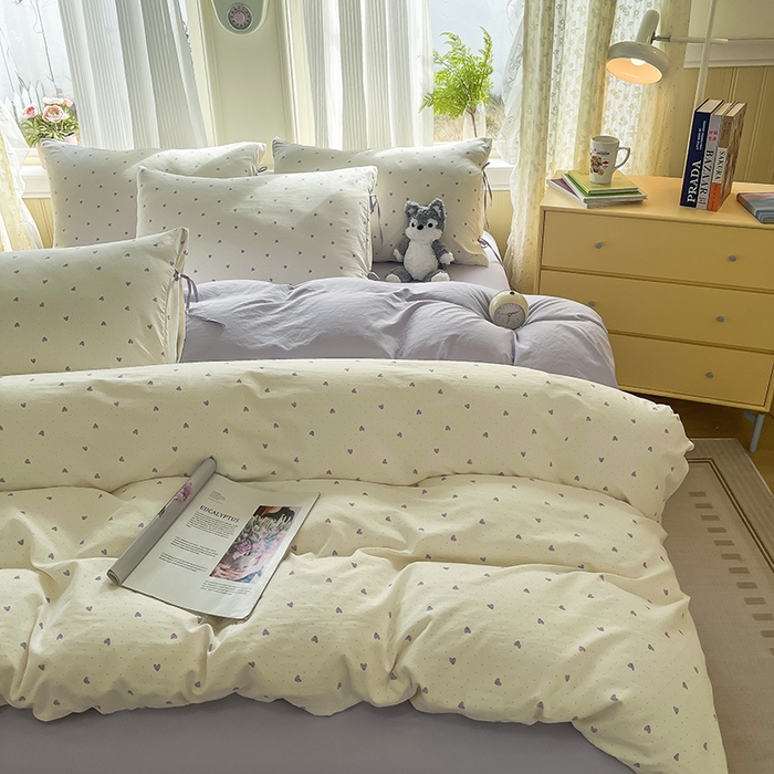 91家纺网 家纺一手货源 找家纺 帛洵家纺 2026新款110g超柔水洗宝宝有氧仿棉四件套（提供买家秀） 小心心-紫