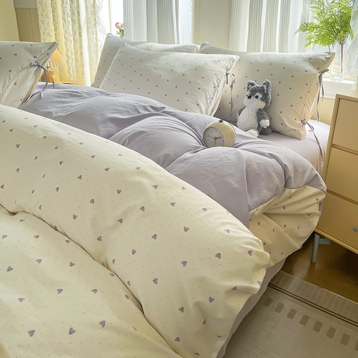 91家纺网 家纺一手货源 找家纺 帛洵家纺 2026新款110g超柔水洗宝宝有氧仿棉四件套（提供买家秀） 小心心-紫