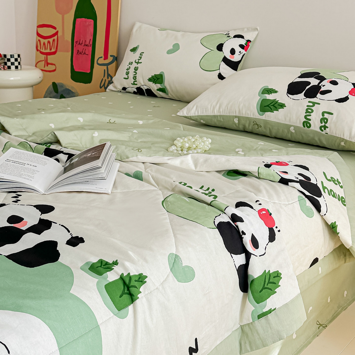 91家纺网 家纺一手货源 找家纺 梵克保罗 2026春夏新款10A抗菌全棉印花夏被被子被芯空调被四件套 森林熊猫