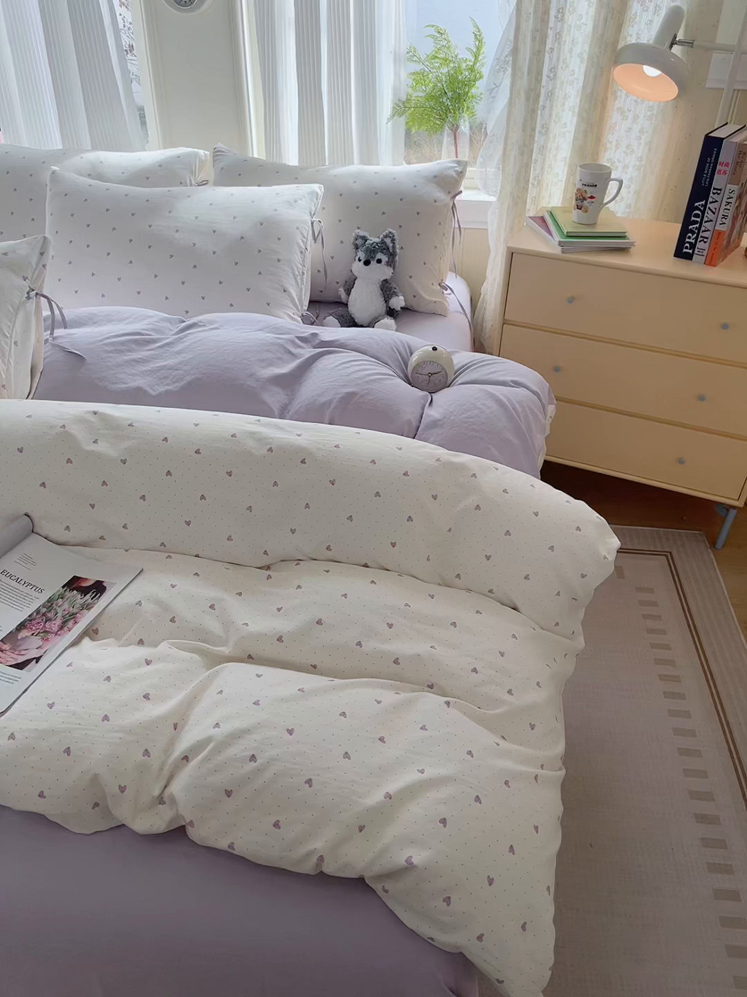 91家纺网 家纺一手货源 找家纺 帛洵家纺 2026新款110g超柔水洗宝宝有氧仿棉四件套（提供买家秀） 小心心-紫