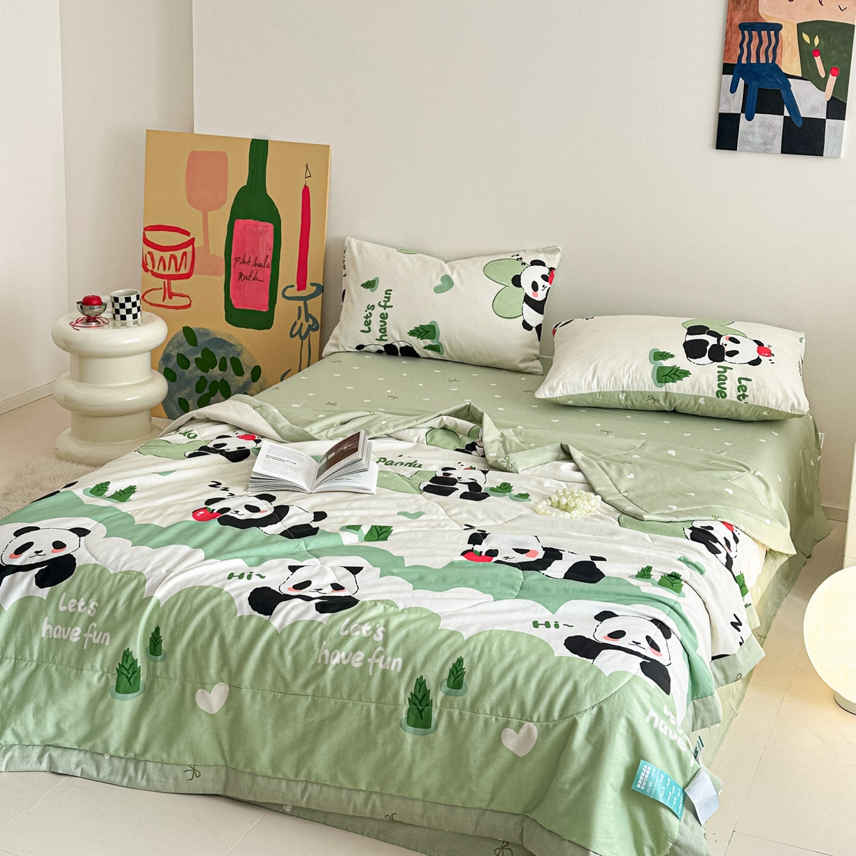 91家纺网 家纺一手货源 找家纺 梵克保罗 2026春夏新款10A抗菌全棉印花夏被被子被芯空调被四件套 森林熊猫